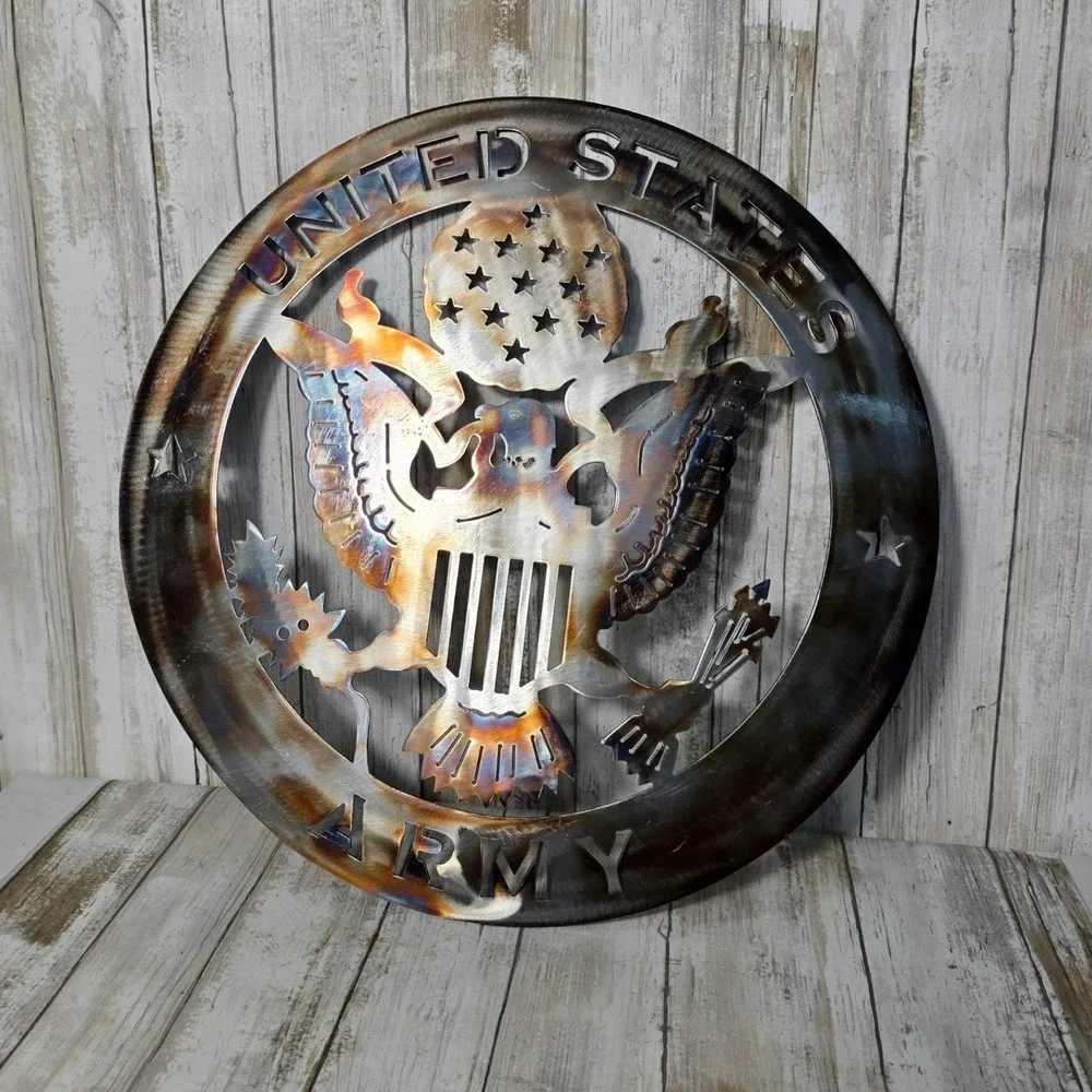 United States Army Metal Wall Art Sign Heat Treated Rainbow Patina USA Made